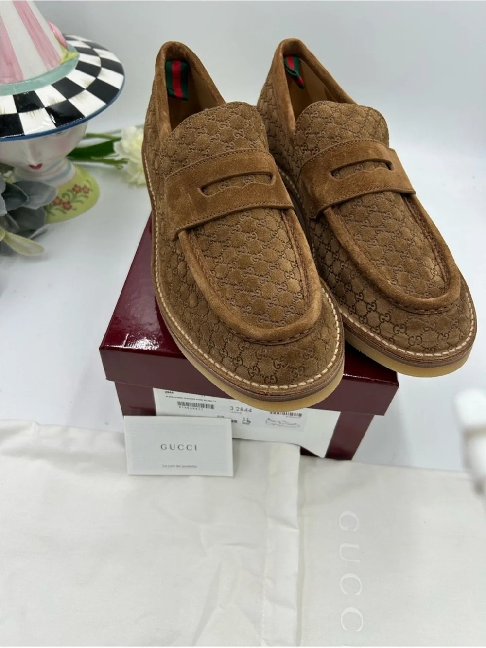 Men’s Gucci GG monogram web loafers size 11 fits 11.5 US made in Italy